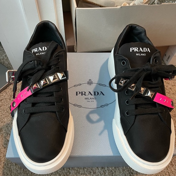 Prada Women Sneakers black with studded belt for sale - Picture 4 of 9